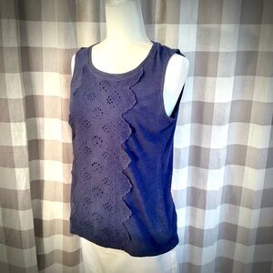 Talbots Blue Scoop-neck Shell with Eyelet Appliqué Front